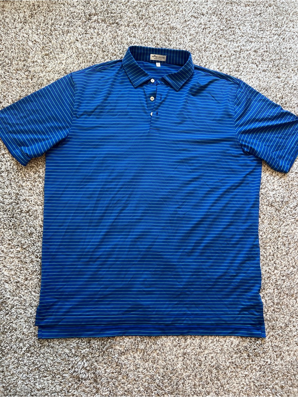 Peter Millar Summer Comfort Blue Green Striped Performance Golf Polo Shirt Sz XL